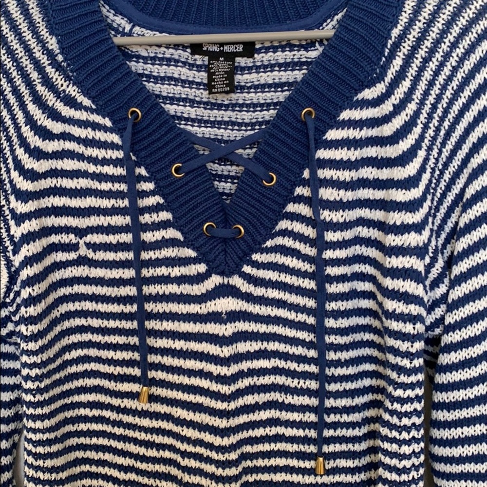 Striped Sweater with Crossed String Design - Picture 2 of 3